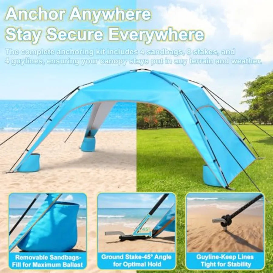 Beach Tent Sun Shelter for 6-8 Person Beach Sun Shelter with UPF50+ UV Protection Lightweight Beach Canopy with Vent-to-Privacy