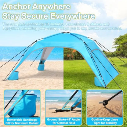 Beach Tent Sun Shelter for 6-8 Person Beach Sun Shelter with UPF50+ UV Protection Lightweight Beach Canopy with Vent-to-Privacy