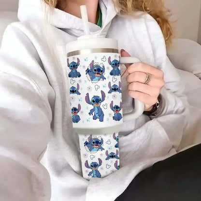 Disney Stitch Large Capacity Water Bottle Cartoon Stainless Steel Thermos Cup with Handle Double-Wall Insulated Cup Gifts