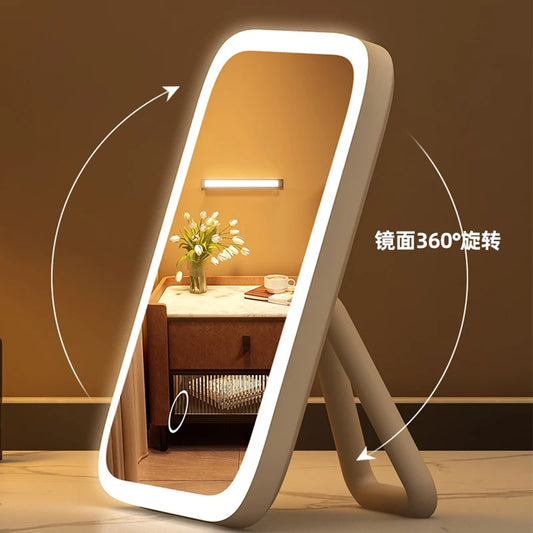 LED Desktop Fill Light Small Mirror, Makeup Mirror With Light,Girls Bedroom Dressing Table Mirror,3 Color Lights Vanity Mirror