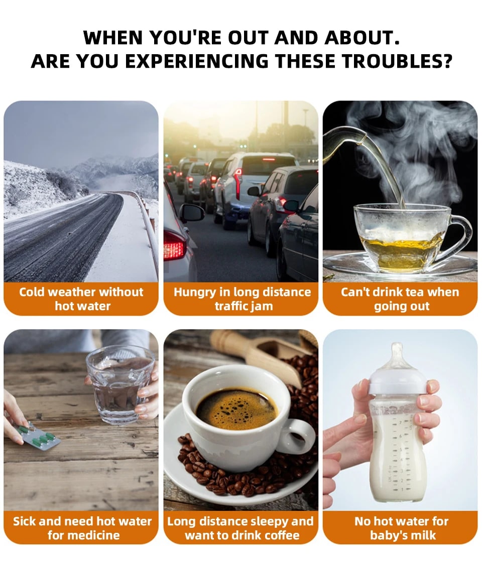 Portable Car Hot Kettle | 1500ML Large Capacity | 304 Stainless Steel Water Heater | Travel Auto 12V 24V | For Tea Coffee