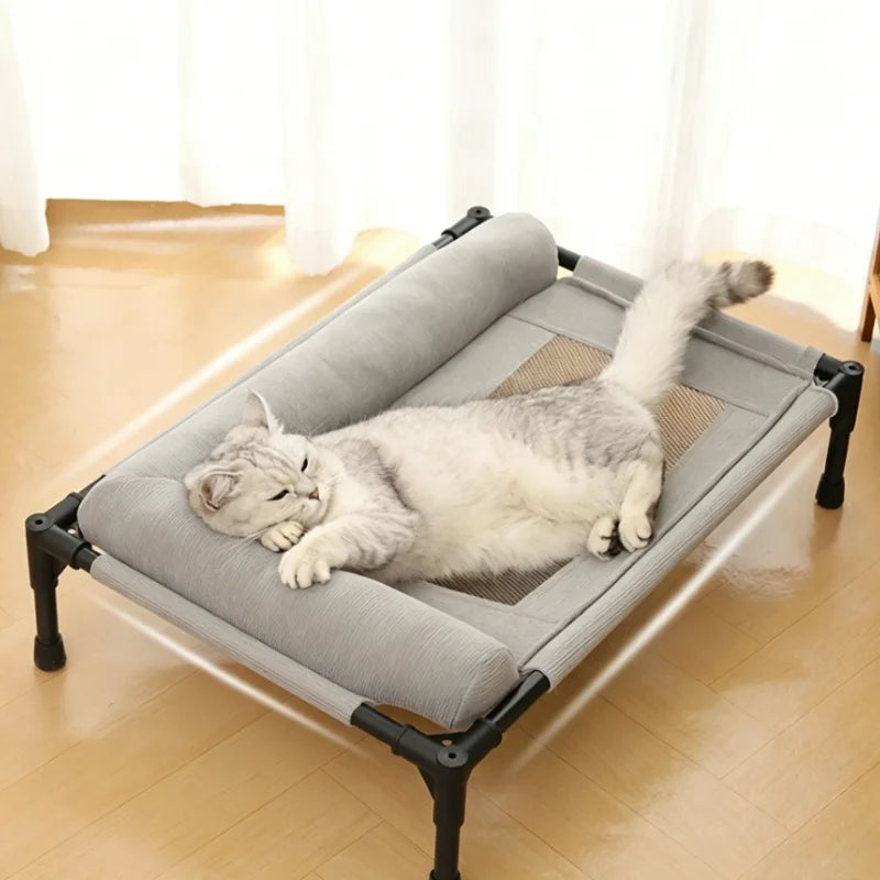 Cooling Dog Cot Bed with Pillow Breathable Mesh Washable Pet Furniture for Outdoor Indoor Camping Patio Sunbathing