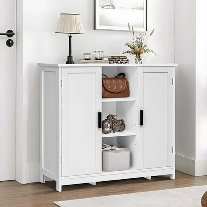Storage Cabinet with 2 Doors and 4 Storage Shelves, Credenza Buffet Cabinet, Bathroom Cabinet for