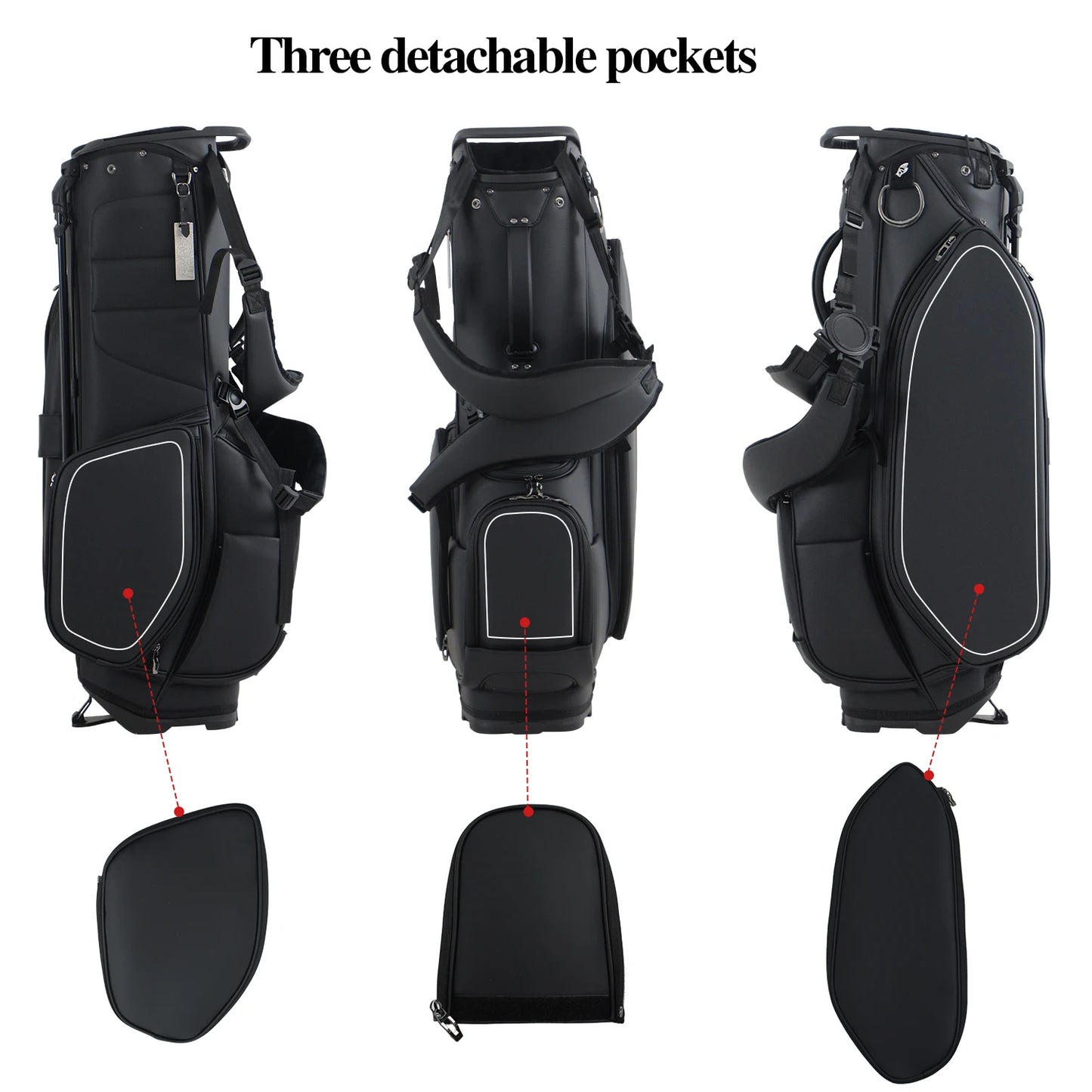 Golf Stand Bag, 7 Dividers Golf Club Bag with Double Shoulder Straps, Eco-Friendly Synthetic Leather, Stand Fix Buckle, 3 Detac