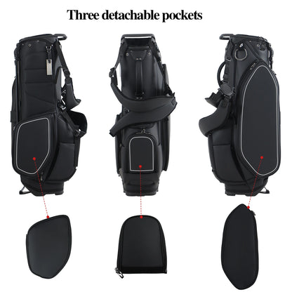 Golf Stand Bag, 7 Dividers Golf Club Bag with Double Shoulder Straps, Eco-Friendly Synthetic Leather, Stand Fix Buckle, 3 Detac