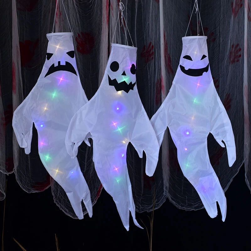 Halloween Hanging Decorations Scary Ghost Windsock DIY Emoticons Glow Ghost Lights  Day of The Dead Halloween Horror Props