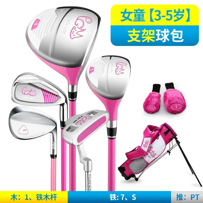 Kids Golf Club Set for 3‑12 Years Old Boys Girls Graphite Shaft Junior Beginner Training Kit Wood Iron Putter with Golf Bag Gift