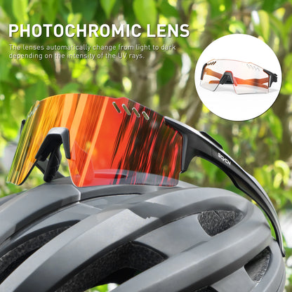 SCVCN Red Photochromic Sunglasses Cycling Glasses Sports for Men Mountain Bike Road Bicycle Eyewear Fashion Goggles MTB UV400