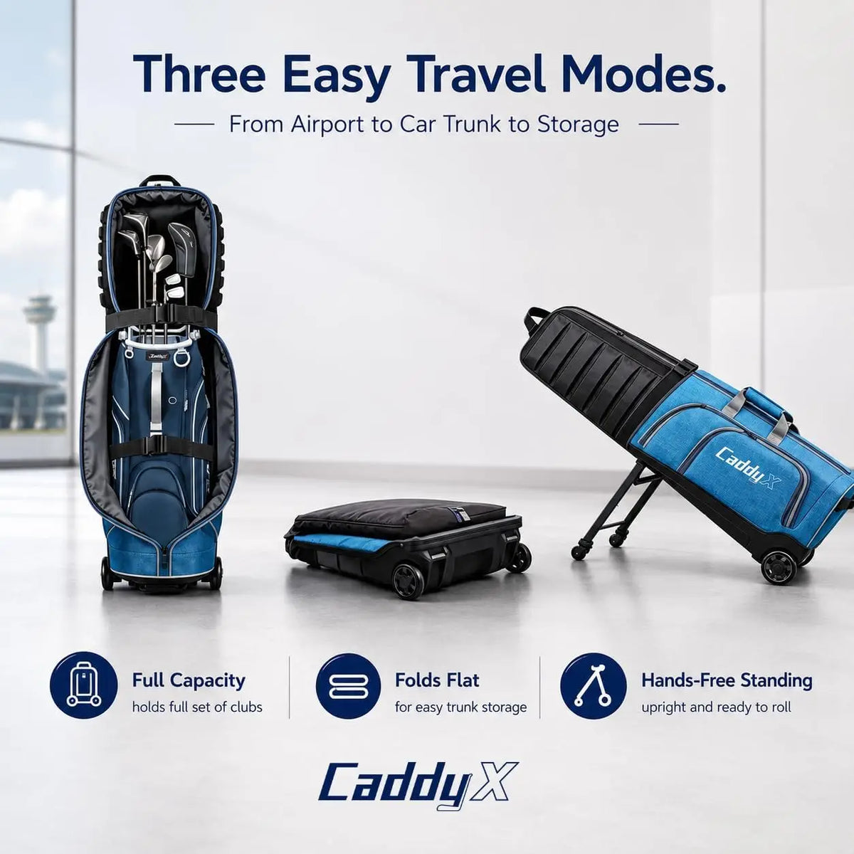 Premium Airline Golf Travel Bag Featuring 4-Wheel Hands-Free Rolling and 2-Wheel Pull Mode, Reinforced Hard Base, and Enhanced Club Head Protection