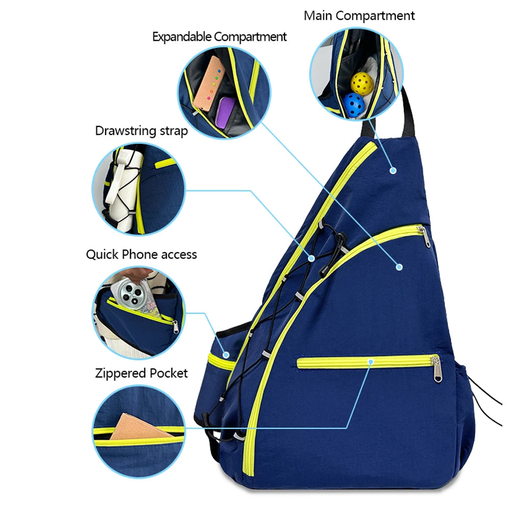 Jusenda Oxford Fashion Sports Fitness Bags, Pickle Ball Sling Bags, Tennis Padel Ball, Table Tennis Crossbody Backpack, Handbag