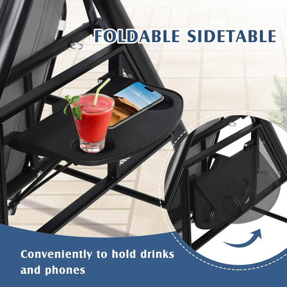 Outdoor Porch Swing with Canopy and Stand | 3 Person Patio Swing for Adults | Convertible 2 in 1 Porch Bed Swing with Cup