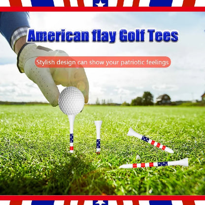 50 Pcs American Flag Style Durable Bamboo Golf Tees, High-Quality Golf Long-Distance Hitting Professional Friction Reducing Tee