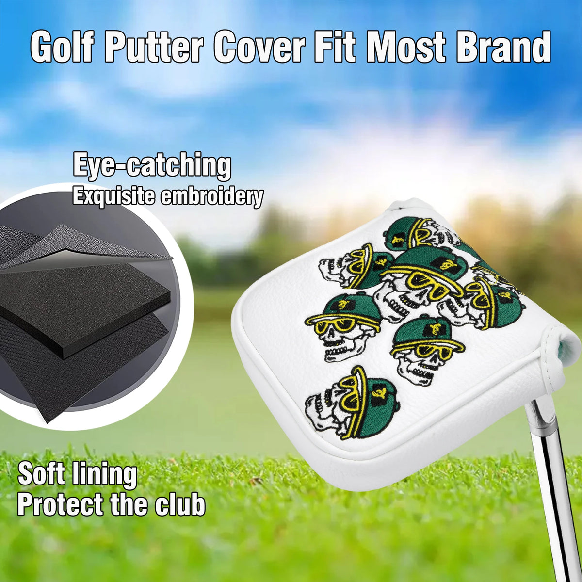 White Leather Sk-ull Personalized Golf Head Cover High Quality Golf Club Driver Head Covers Fariway Wood Hybrid Head Covers 3 Wo