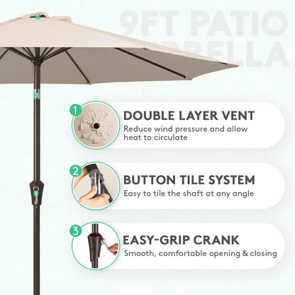 9FT Outdoor Patio Umbrella with Push Button Tilt and Crank, UV Protection | Waterproof for Garden Deck Backyard Pool