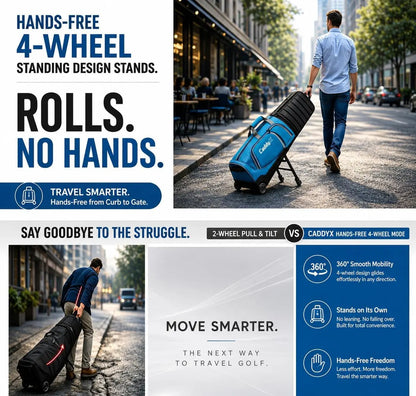 Premium Airline Golf Travel Bag Featuring 4-Wheel Hands-Free Rolling and 2-Wheel Pull Mode, Reinforced Hard Base, and Enhanced Club Head Protection