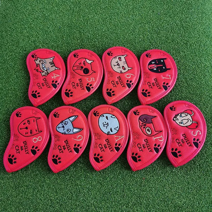 Cute Cartoon Cat Golf Iron Headcover Set PU Waterproof Golf Club Protective Covers Golf Accessories