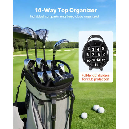 Golf Cart Bag, 14 Way Top Divider Organizer, 2-in-1 Golf Club Bag with Full-length Divider, Dual Shoulder Straps, Support Legs,