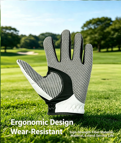 Golf Gloves Men's PU Anti Slip Palm With Particles Black And White Style Golf Player Gift