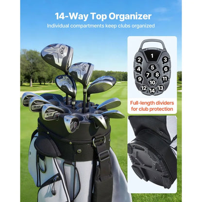 Golf Cart Bag, 14 Way Top Divider Organizer, Golf Club Bag with Full-length Divider, Handles, Storage Pockets, Shoulder Strap,