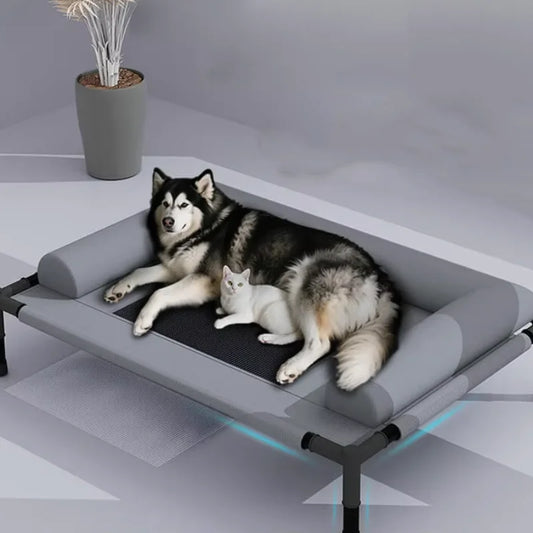 Cooling Dog Cot Bed with Pillow Breathable Mesh Washable Pet Furniture for Outdoor Indoor Camping Patio Sunbathing