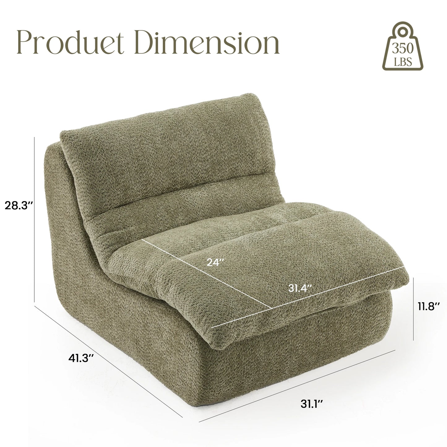 Chenille Sofa, Modern Fabric Couch with High-Elastic Memory Foam, No Assembly, Soft & Skin-Friendly, for Living Room, Apartment