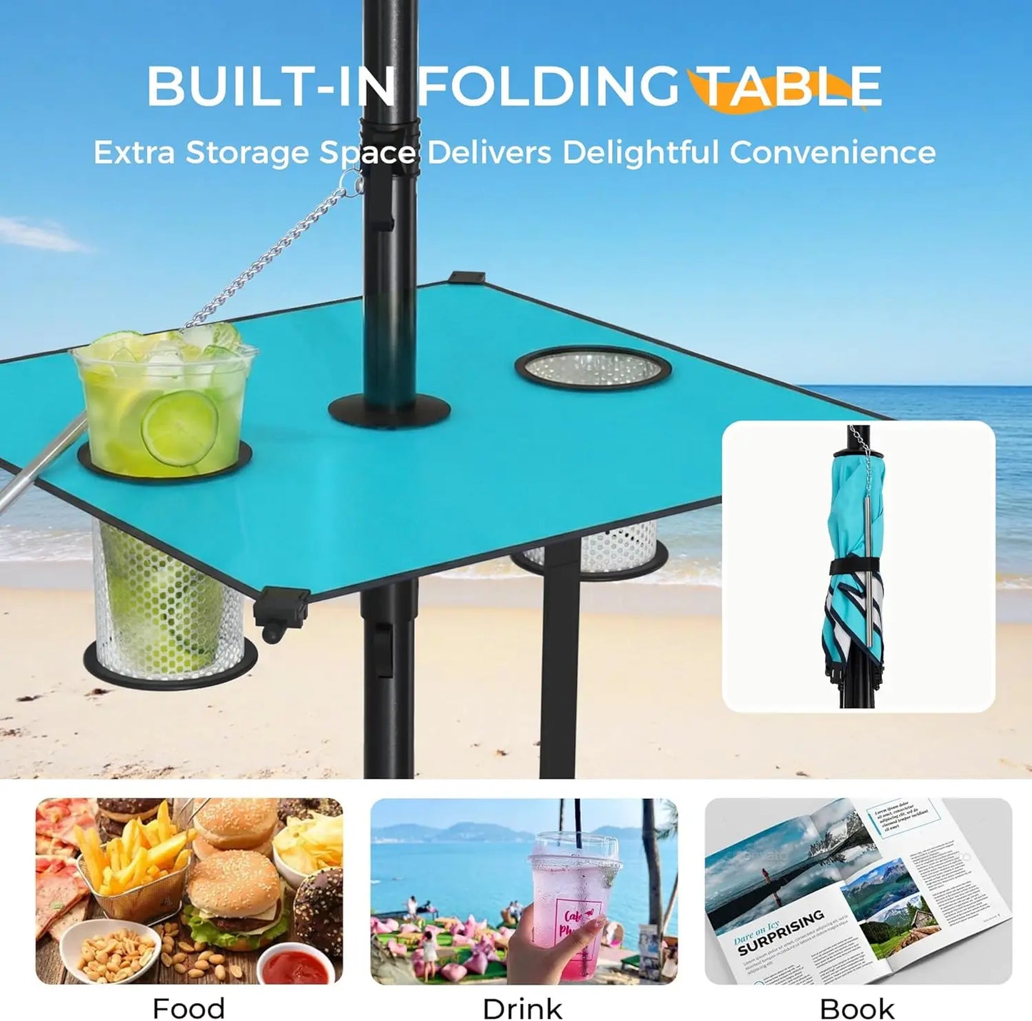 7FT Portable Folding Beach Umbrella for Sun Protection at Outdoor Events, Easy Setup