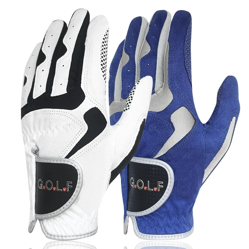 Men's Golf Glove One Pc Pair 2 Color Options Improved Grip System Cool Comfortable Blue White Color Left Right Hand NEW