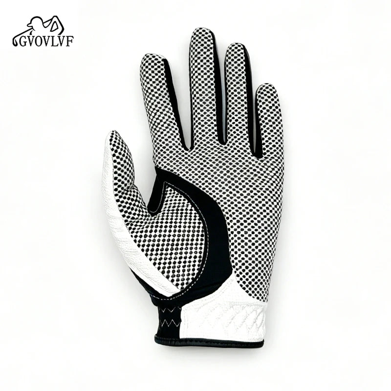 Golf Gloves Men's PU Anti Slip Palm With Particles Black And White Style Golf Player Gift
