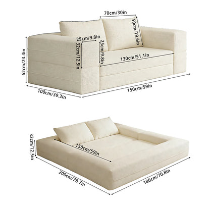 1.5m 1.8m 3-in-1 Chenille Vacuum Compressible Sofa Bed Home Foldable Floor Couch Soft Loveseat Lazy Sofa For Living Room Bedroom