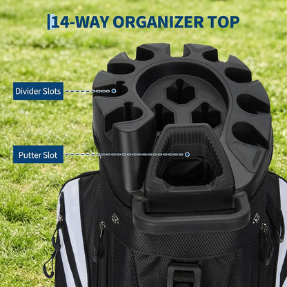 Golf Lightweight Stand Bag Multifunction PU Leather Golf Rack Bag with 14-Way Divider 420D Nylon Build,Over-Sized Putter Well,Easy Grip Storage,Quick-Release Rain Hood,Anti-Slip Base,Smooth Zippers