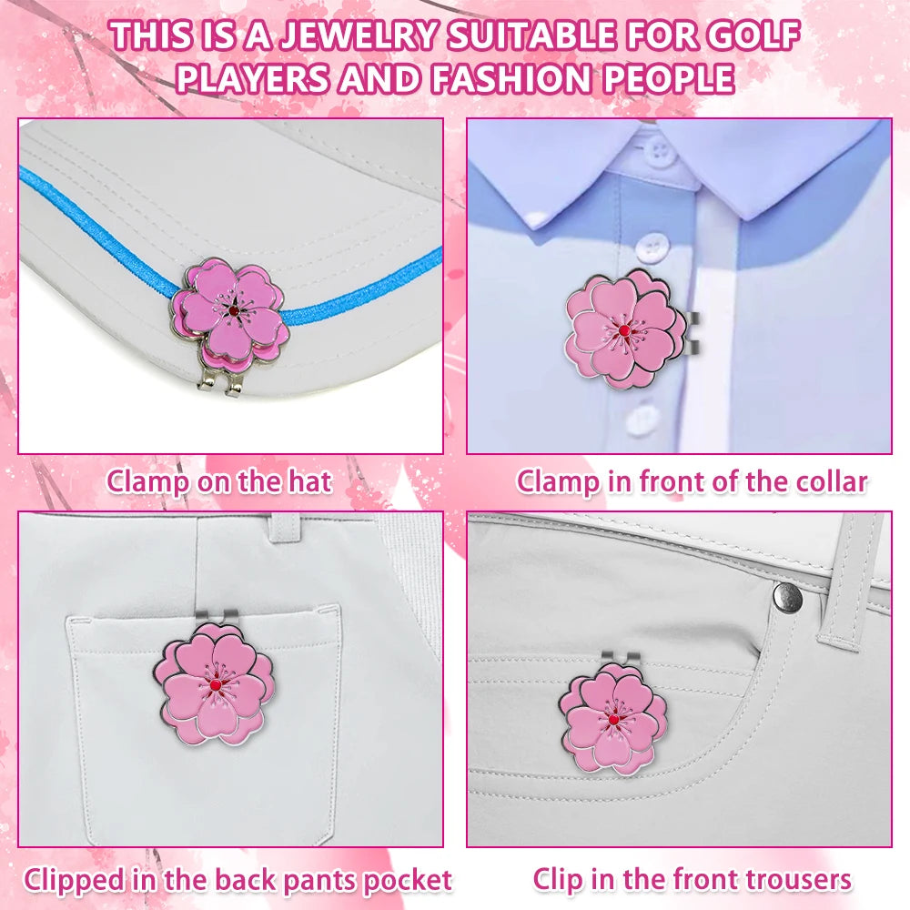 Caiton Rose Flower Golf Hat Clip Magnetic Ball Marker Anti-Rust Cap Belt Clip Accessory Gift for Women Men Golfers Putting Green