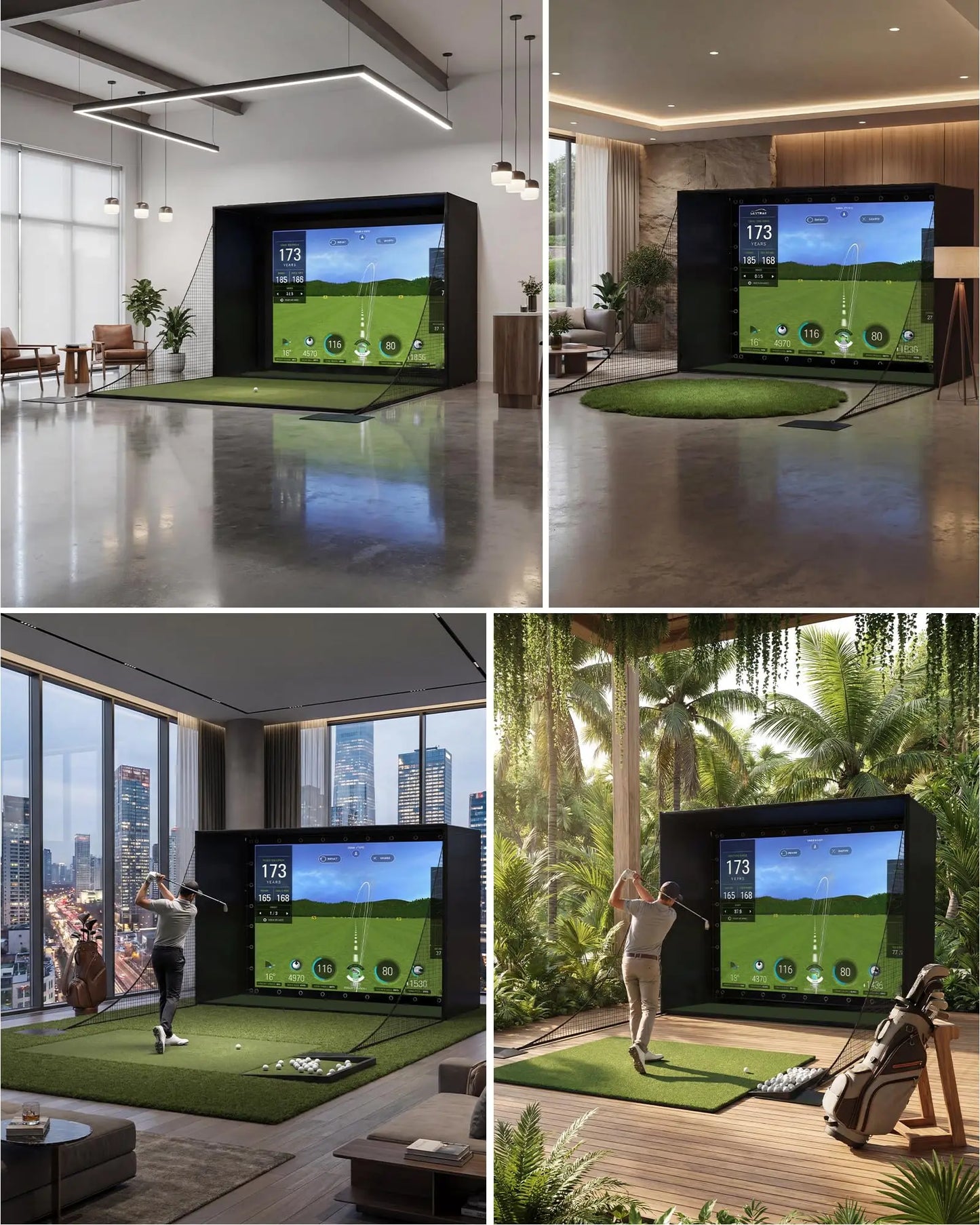 Golf Simulator Enclosure Package, 4K-Ready Impact Screen with Blackout Cage, Frame Poles, Bottom Fence mesh, Side Nets and Sandbags for Indoor or Garage Use, Guardrail