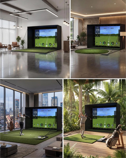 Golf Simulator Enclosure Package, 4K-Ready Impact Screen with Blackout Cage, Frame Poles, Bottom Fence mesh, Side Nets and Sandbags for Indoor or Garage Use, Guardrail