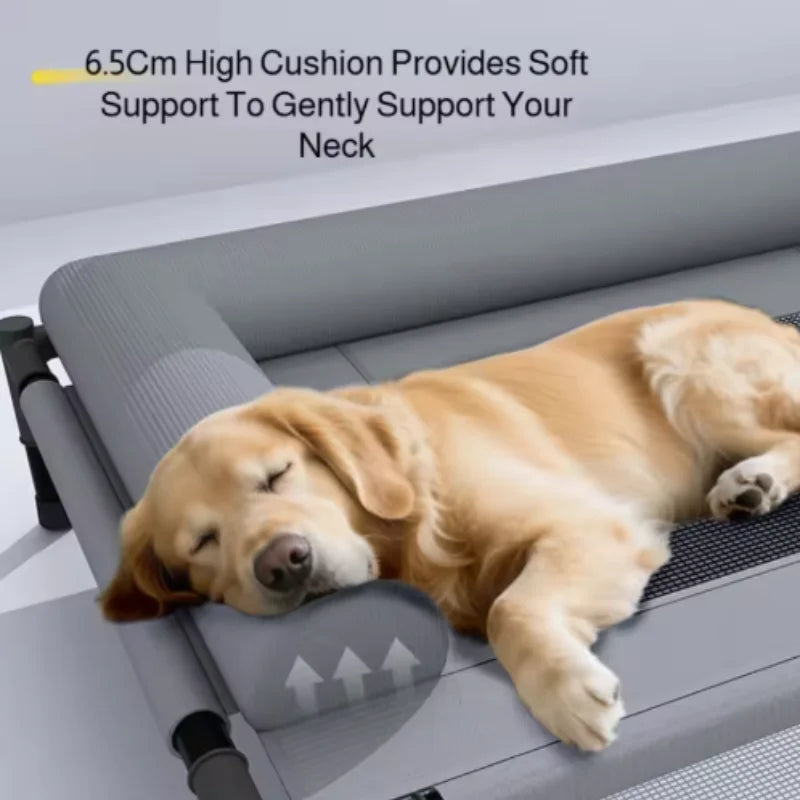 Cooling Dog Cot Bed with Pillow Breathable Mesh Washable Pet Furniture for Outdoor Indoor Camping Patio Sunbathing