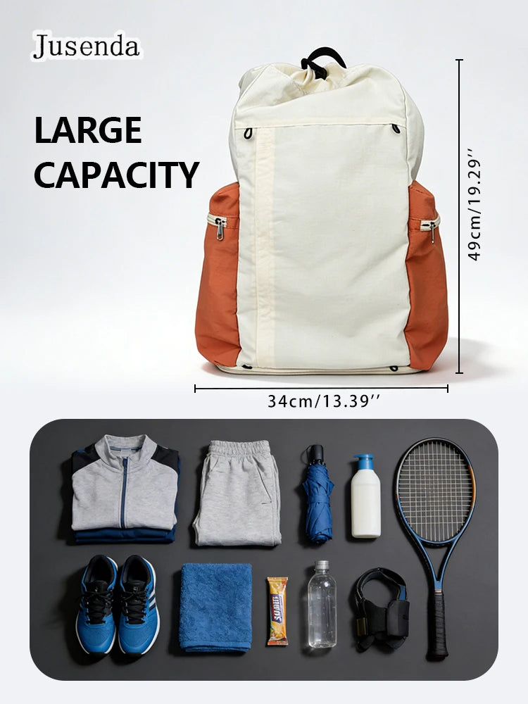 Jusenda Portable Outdoor Tennis Racket Bag Lightweight Drawstring Basketball Badminton Backpack for Men Women Travel Hiking Bag
