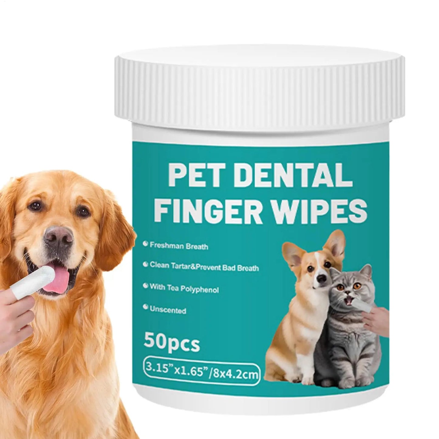 50Pcs Pet Teeth Cleaning Wipes | Dental Finger Wipes | Disposable Gentle Teeth Cleaning Pads | Bad Breath Remover | For Dogs And Cats