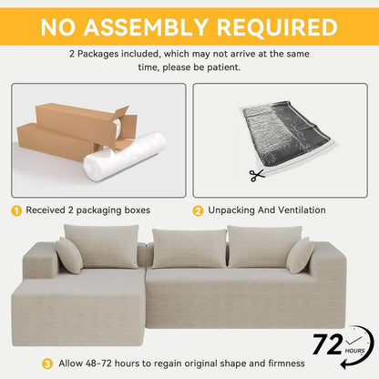 111 Inch L-Shaped Cloud Sectional Sofa Couch, Compression Couch with Chaise, Modular Deep Seat Boneless Design for, Customized