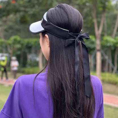 SG Korean Style Golf Cap Women Empty Top Sun Hats Girls Adjustable Large Brim Anti-UV Sports Caps Lady Headcover with Bow Ribbon