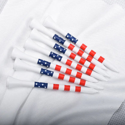 50 Pcs American Flag Style Durable Bamboo Golf Tees, High-Quality Golf Long-Distance Hitting Professional Friction Reducing Tee