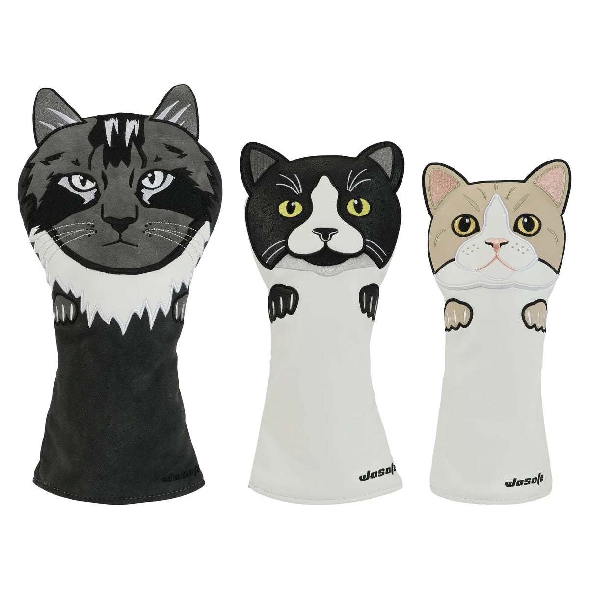 Cute Cat Embroidery Golf Headcover Driver Fairway Wood Hybrid Mallet Putter Golf Cover PU Waterproof Plush Inner Golf Protection