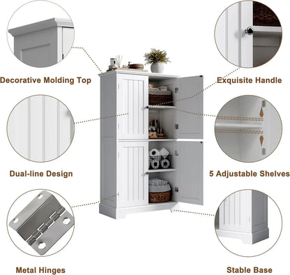 Bathroom Floor Cabinet, Modern Bathroom Storage Cabinet with 4 Doors and Adjustable Shelves