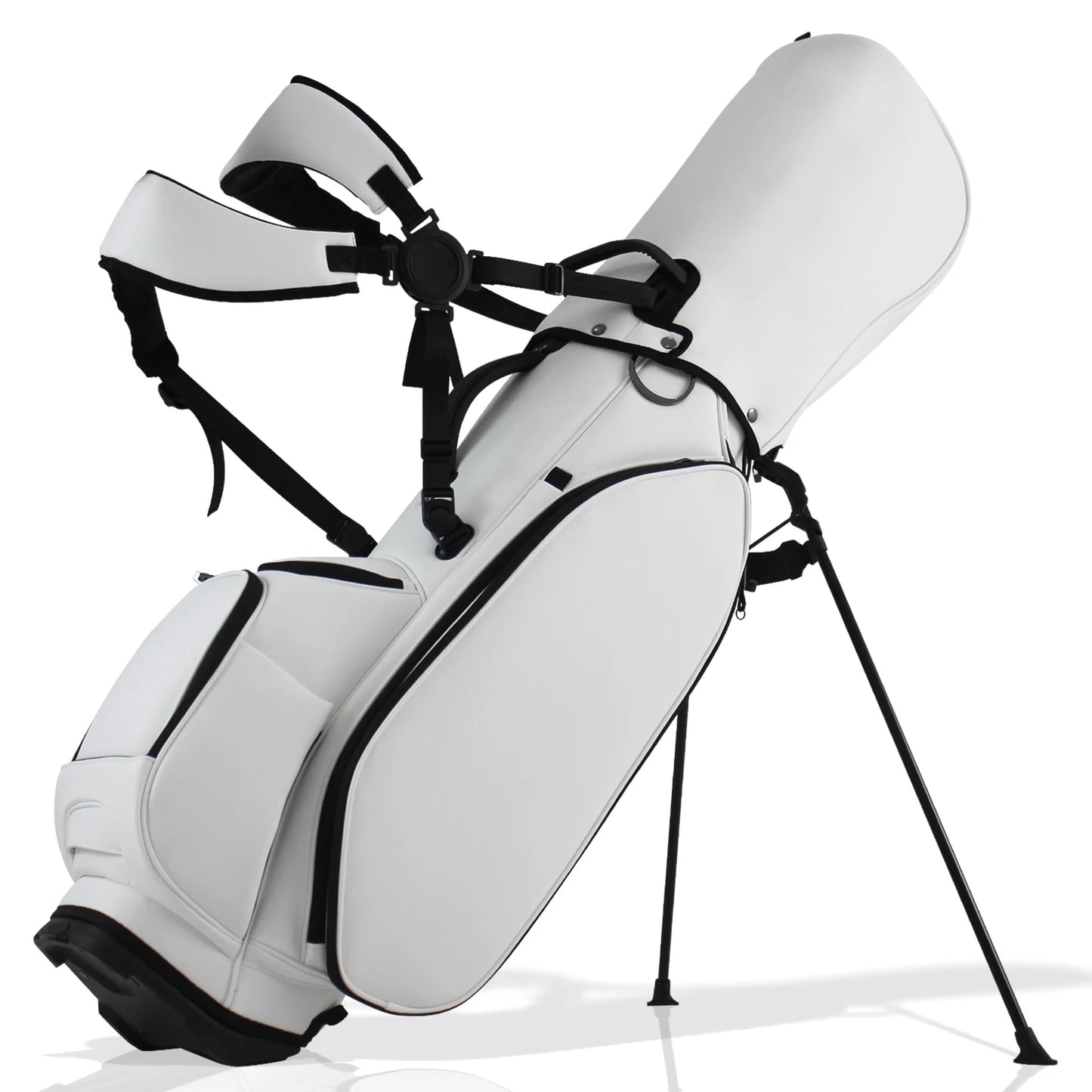 Golf Stand Bag, 7 Dividers Golf Club Bag with Double Shoulder Straps, Eco-Friendly Synthetic Leather, Stand Fix Buckle, 3 Detac