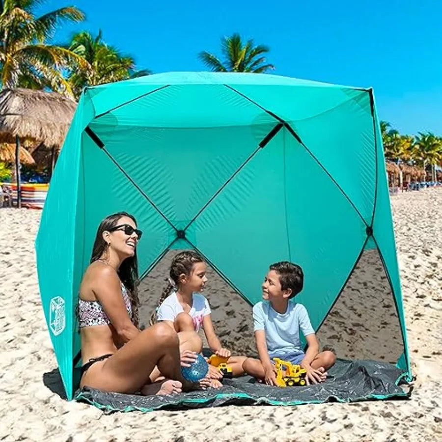 Beach Cube Pop Up Beach Tent Portable Shade Sun Shelter UPF50+ UV Protection for 4 Person Expandable Floor for Beach Fishing Hi
