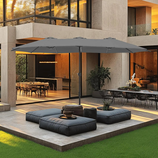 15ft Double Sided Patio Umbrella with Base Included, Outdoor Large Rectangular Market Umbrellas with Crank Handle, Customized