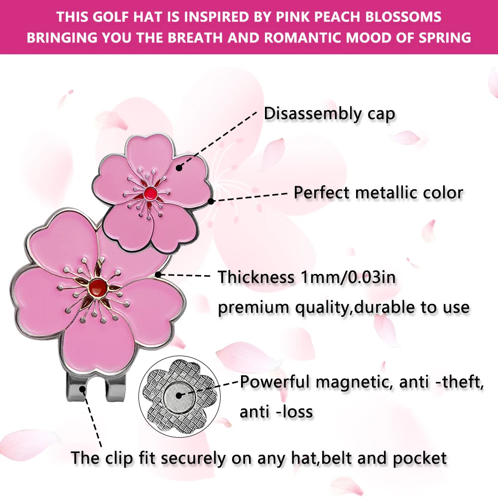 Caiton Rose Flower Golf Hat Clip Magnetic Ball Marker Anti-Rust Cap Belt Clip Accessory Gift for Women Men Golfers Putting Green