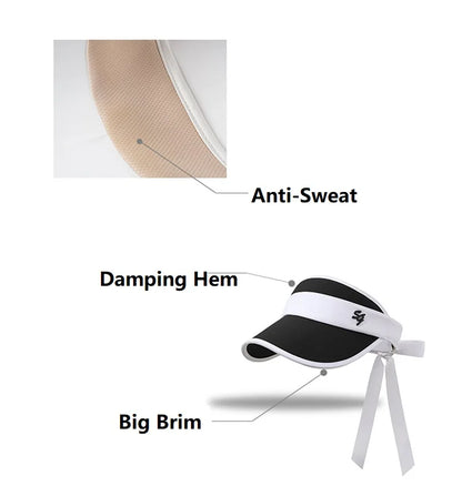 SG Korean Style Golf Cap Women Empty Top Sun Hats Girls Adjustable Large Brim Anti-UV Sports Caps Lady Headcover with Bow Ribbon