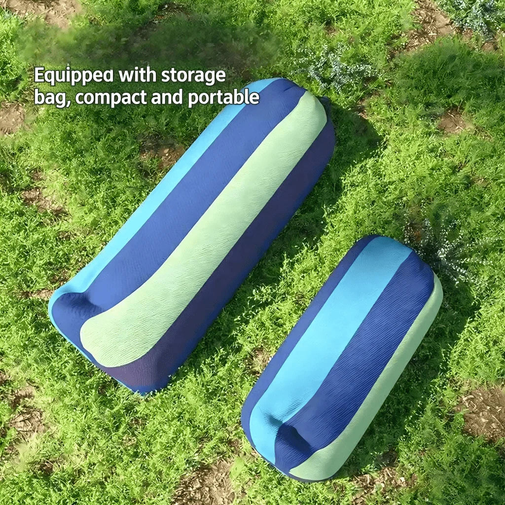 Blue-Green Striped Camping Hammock | Portable & Tear-Resistant Outdoor Relaxation Essential