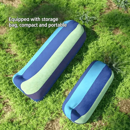 Blue-Green Striped Camping Hammock | Portable & Tear-Resistant Outdoor Relaxation Essential