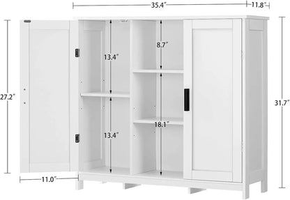 Storage Cabinet with 2 Doors and 4 Storage Shelves, Credenza Buffet Cabinet, Bathroom Cabinet for