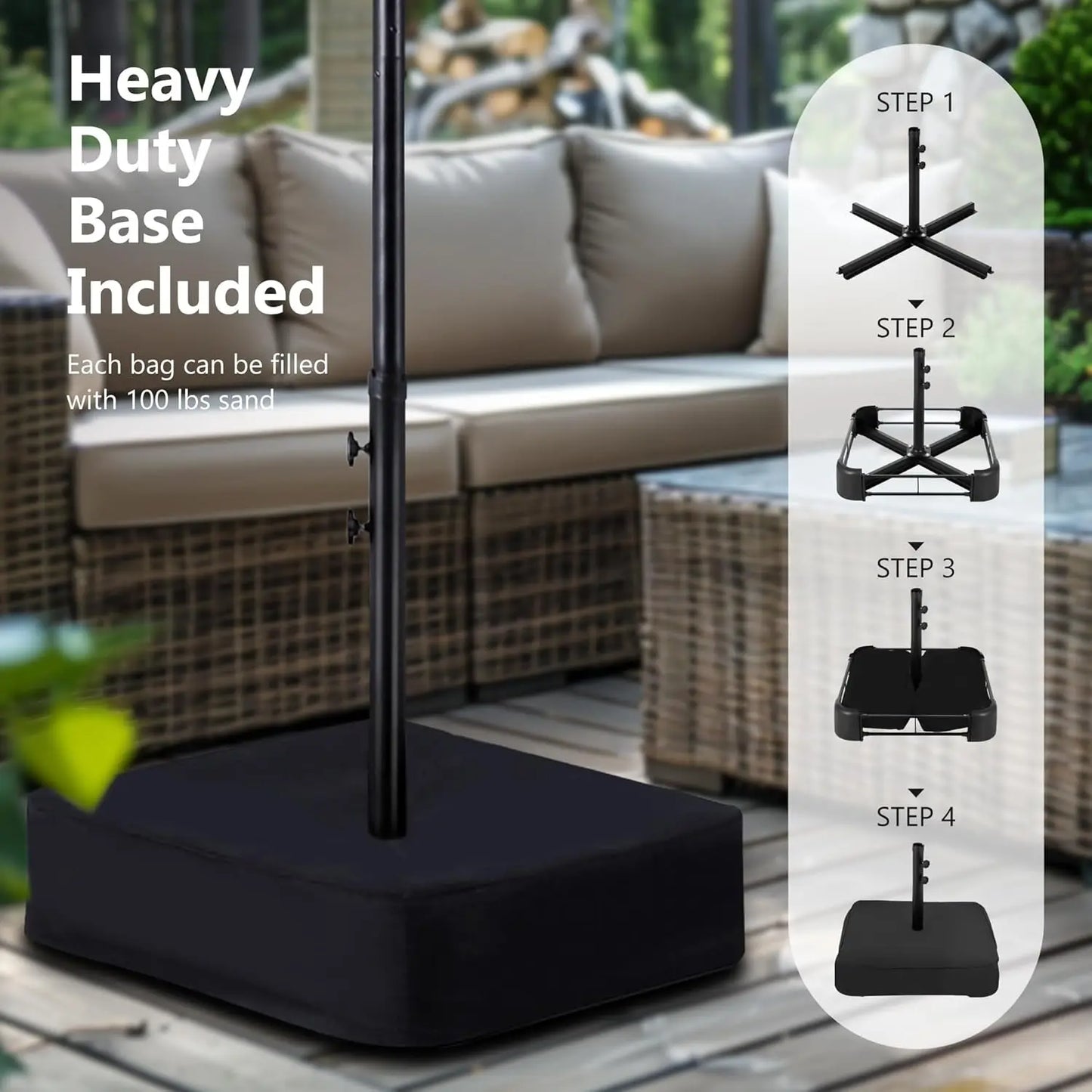 15ft Double Sided Patio Umbrella with Base Included, Outdoor Large Rectangular Market Umbrellas with Crank Handle, Customized